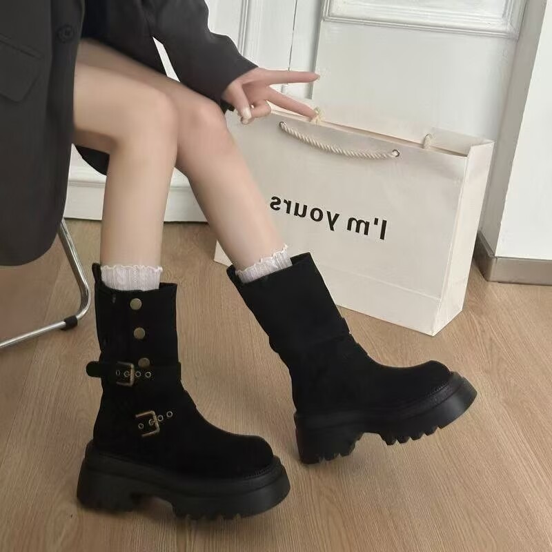 Embroidery Garments - Damen-Western-Stiefel, mittelhoch, mit doppelter Schnallendesign, aus